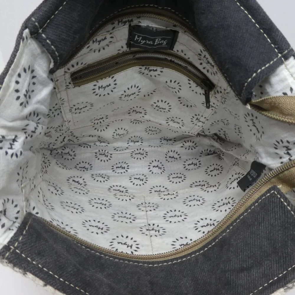 Myra Bag Brown Gray Cotton Leather Mandala Crossbody Shoulder Bag Purse - Picture 10 of 12